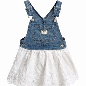 OshKosh Denim Eyelet Overall Dress 24M Cottagecore Summer Toddler Girl